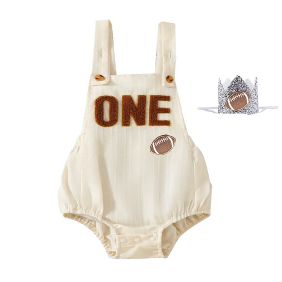 Football Romper Outfit Smash Football First Birthday Football Bodysuit Sport - Picture 1 of 7